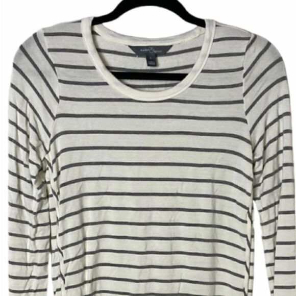 #174 MARKET & SPRUCE rayon striped long sleeve t shirt - Picture 2 of 6